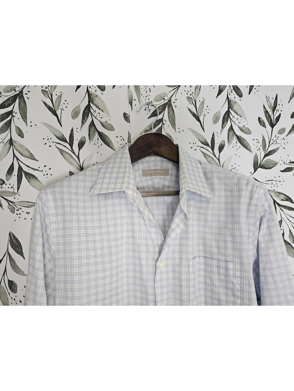Nordstrom Button Up Shirt Blue & White Mens Size M Checked
